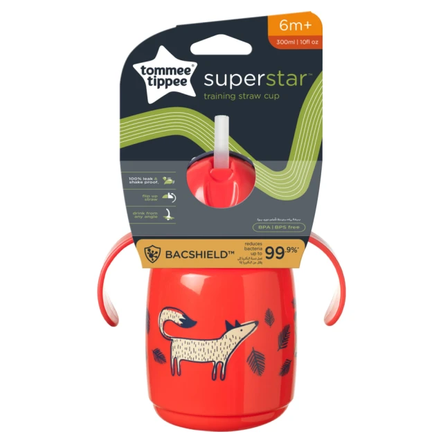 Tommee Tippee 300ml Red Superstar Training Straw Cup, Leak & Shake-Proof, 6m+