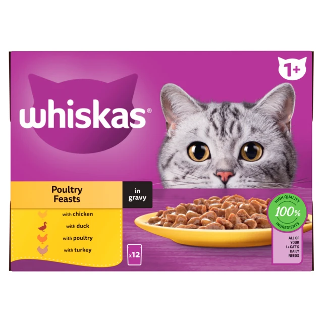 Whiskas 1+ Poultry Feasts in Gravy 12 x 85g (1.2kg)