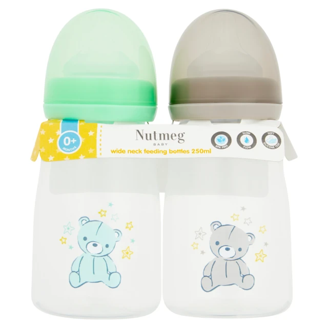 Morrisons Nutmeg 2 Wide Neck Feeding Bottles 0+ Months 250ml