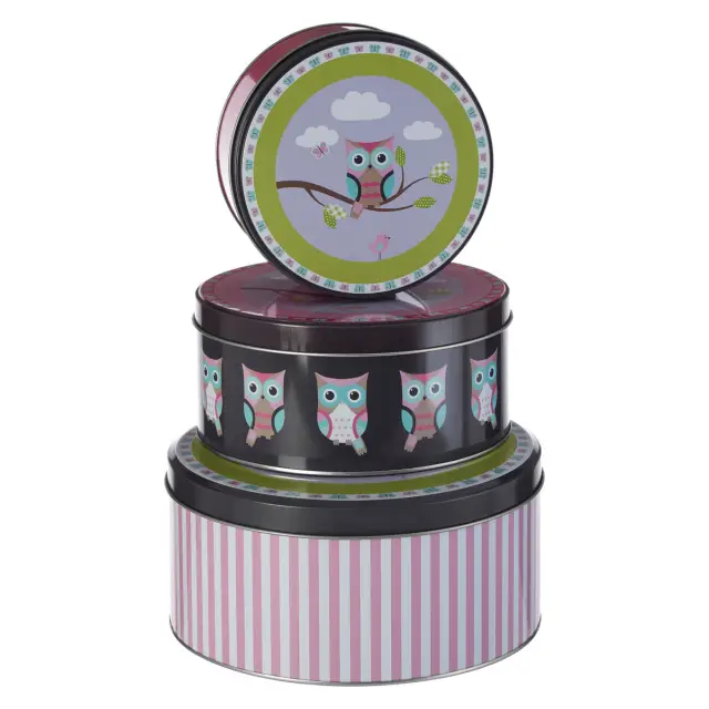 Set of Three Happy Owls Storage Tins