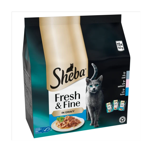 SHEBA Fresh & Fine Adult Wet Cat Food Fish In Gravy 15 x 50g Pouches