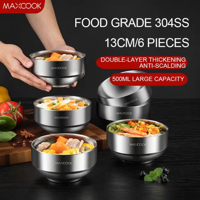 Maxcook Set of 6pcs 304SS Double Wall Insulated Bowls 13cm MCWA612