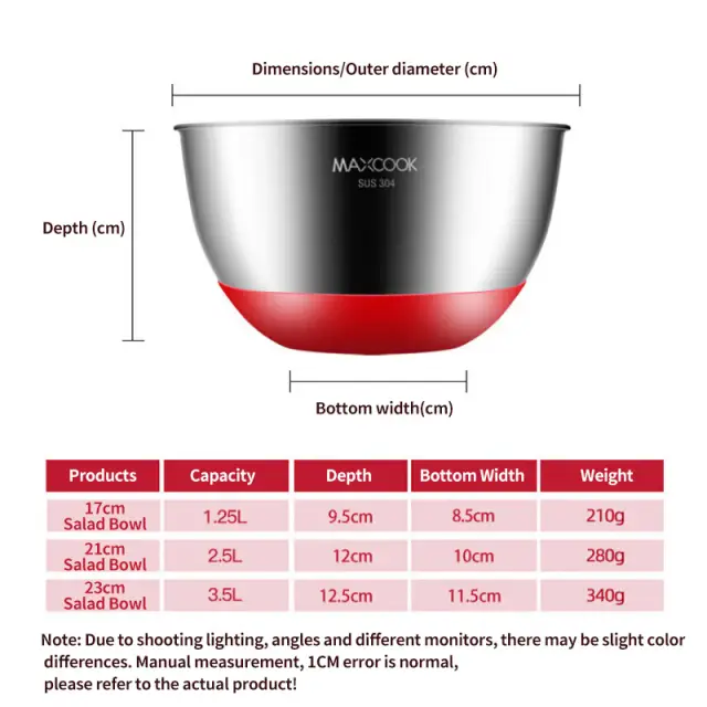 Maxcook Set of 3pcs 304SS Mixing Bowl with Silicone Base MCWA0727