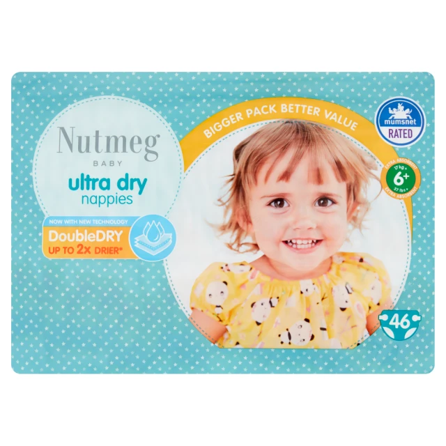 Nutmeg Baby Ultra Dry Size 6+ 17kg/37lbs 46 Nappies