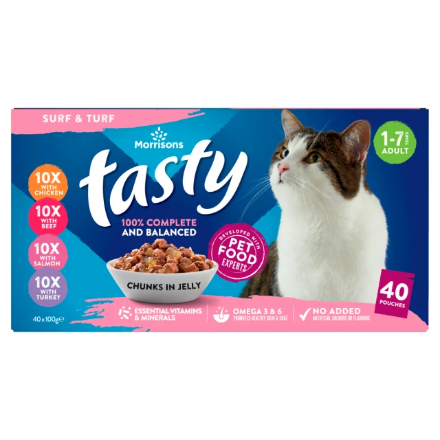 Morrisons Tasty Surf & Turf Chunks in Jelly Adult 1-7 Years 40 x 100g