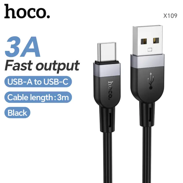 HOCO X109 Energy PD silicone charging data cable 3A USB-A to USB-C (L=3M) black