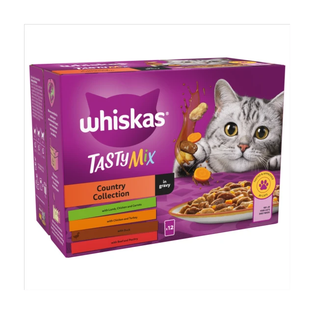WHISKAS 1+ Country Collection Mix Adult Wet Cat Food Pouch in Gravy 12x85g