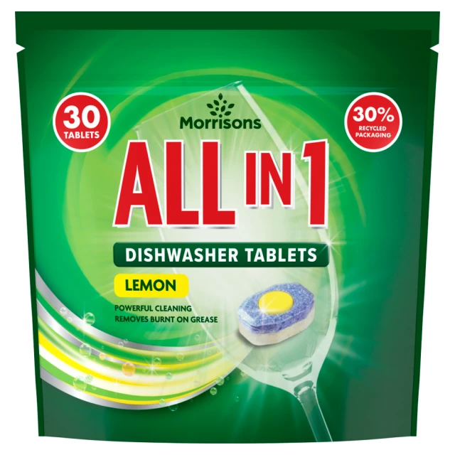 Morrisons All in 1 Lemon Dishwasher 30 Tablets 510g