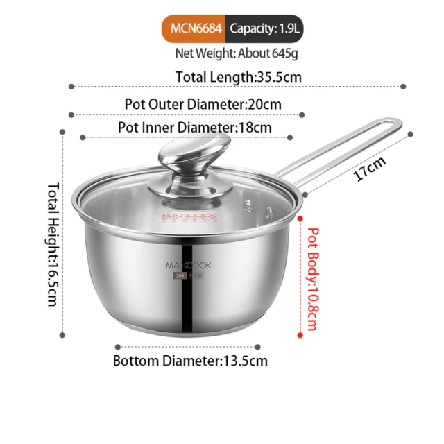 Maxcook 304SS Sauce Pan 18cm MCN6684