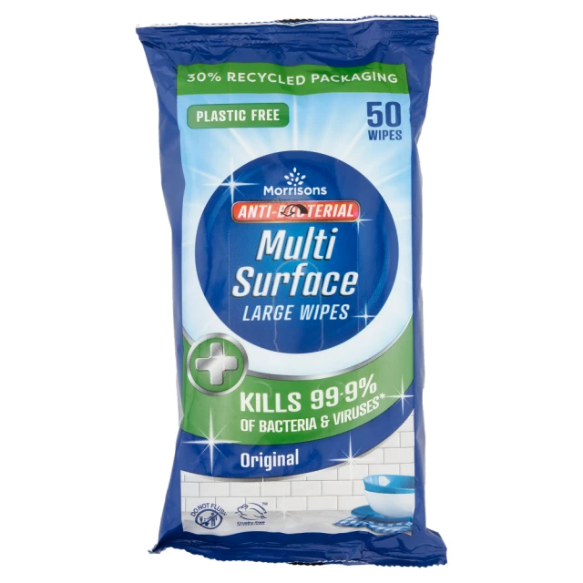 Morrisons 50 Original Anti-Bacterial Multi Surface Large Wipes