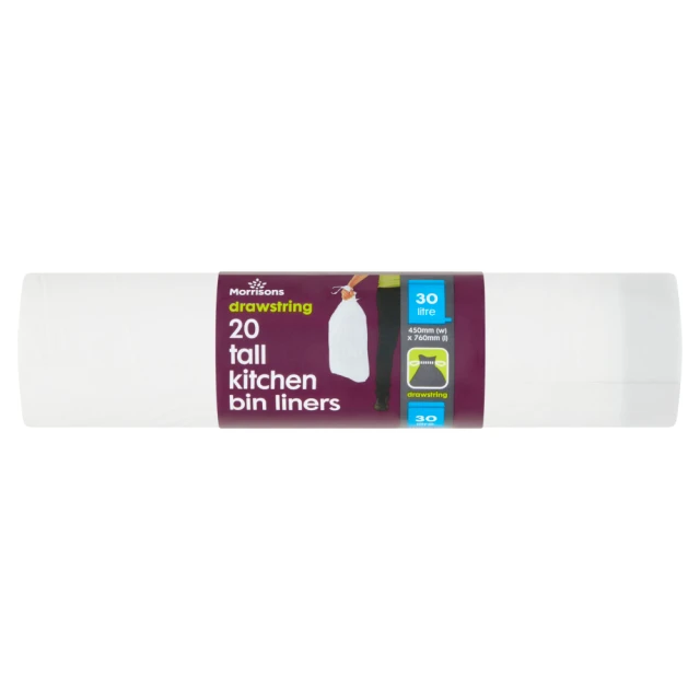 Morrisons Drawstrings 2 Tall Kitchen Bin Liners 3L