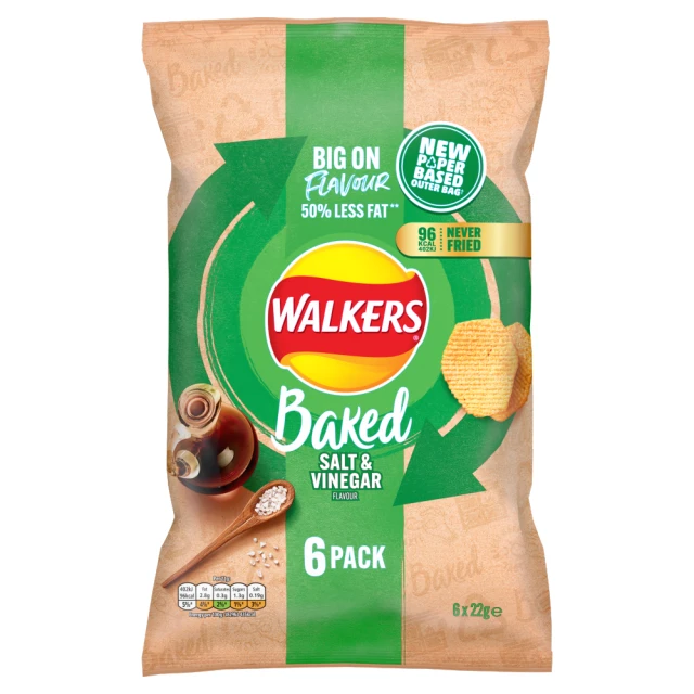 Walkers Oven Baked Salt & Vinegar Crisps 6 x 22g