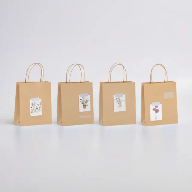 MIKIREI Medium Gift Bag - Classic Kraft Paper, Pack of 8