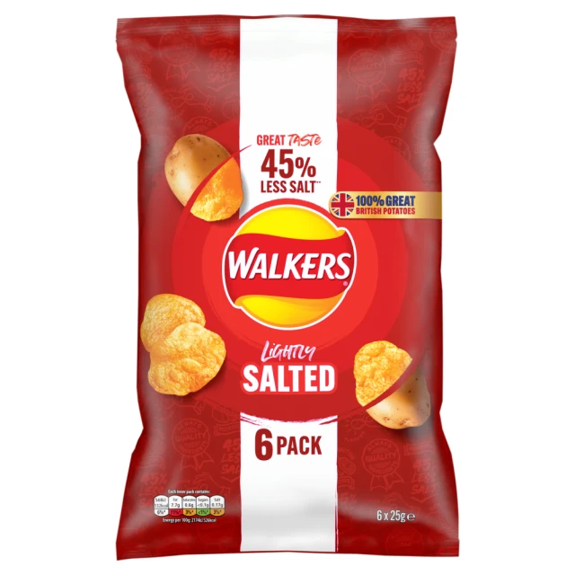Walkers Less Salt Lightly Salted Multipack Crisps 6x25g