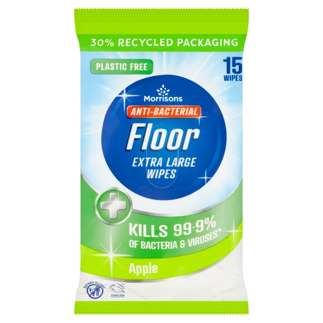 Morrisons 15 Apple Anti-Bacterial Floor Extra Large Wipes