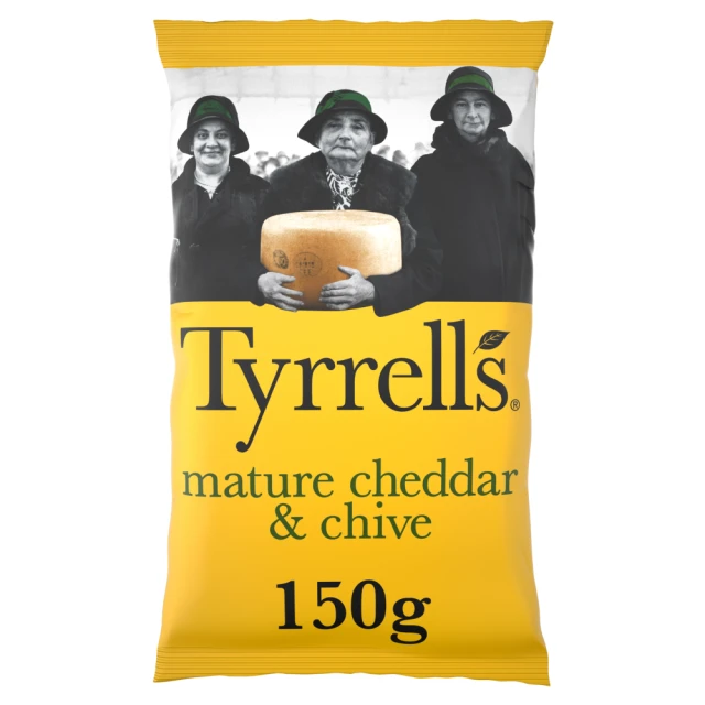 Tyrrells Hand-Cooked English Crisps Mature Cheddar & Chive 150g