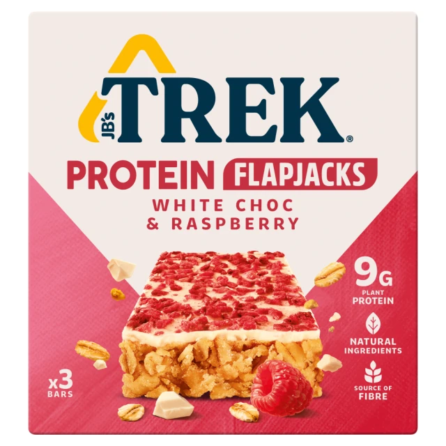 TREK White Choc & Raspberry Protein Flapjacks 3 x 50g