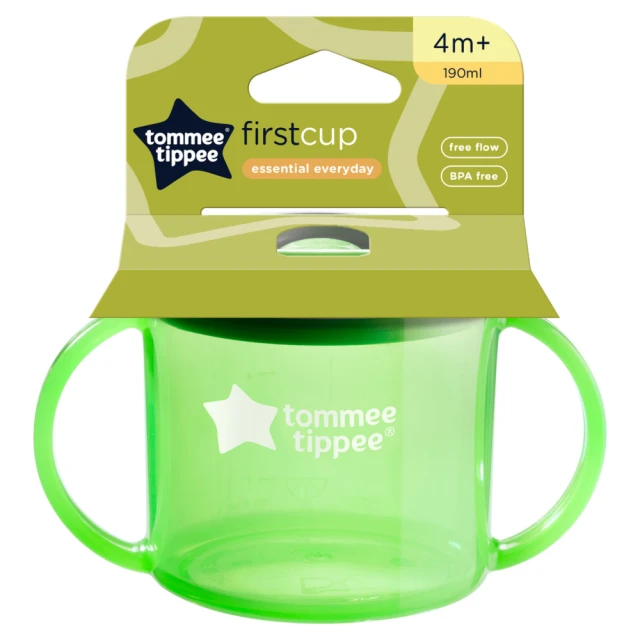 Tommee Tippee 190ml First Cup Sippy Cup, Free-Flow Spout, Easy Grip Handles, 4m+