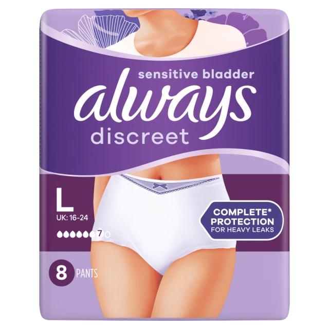 Always Discreet Incontinence Pants Women, L, 8 Pants